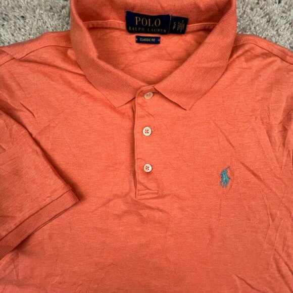 Polo Ralph Lauren Cotton Short Sleeve Polo Shirt w Pony Adult Size Small Orange - Picture 1 of 10